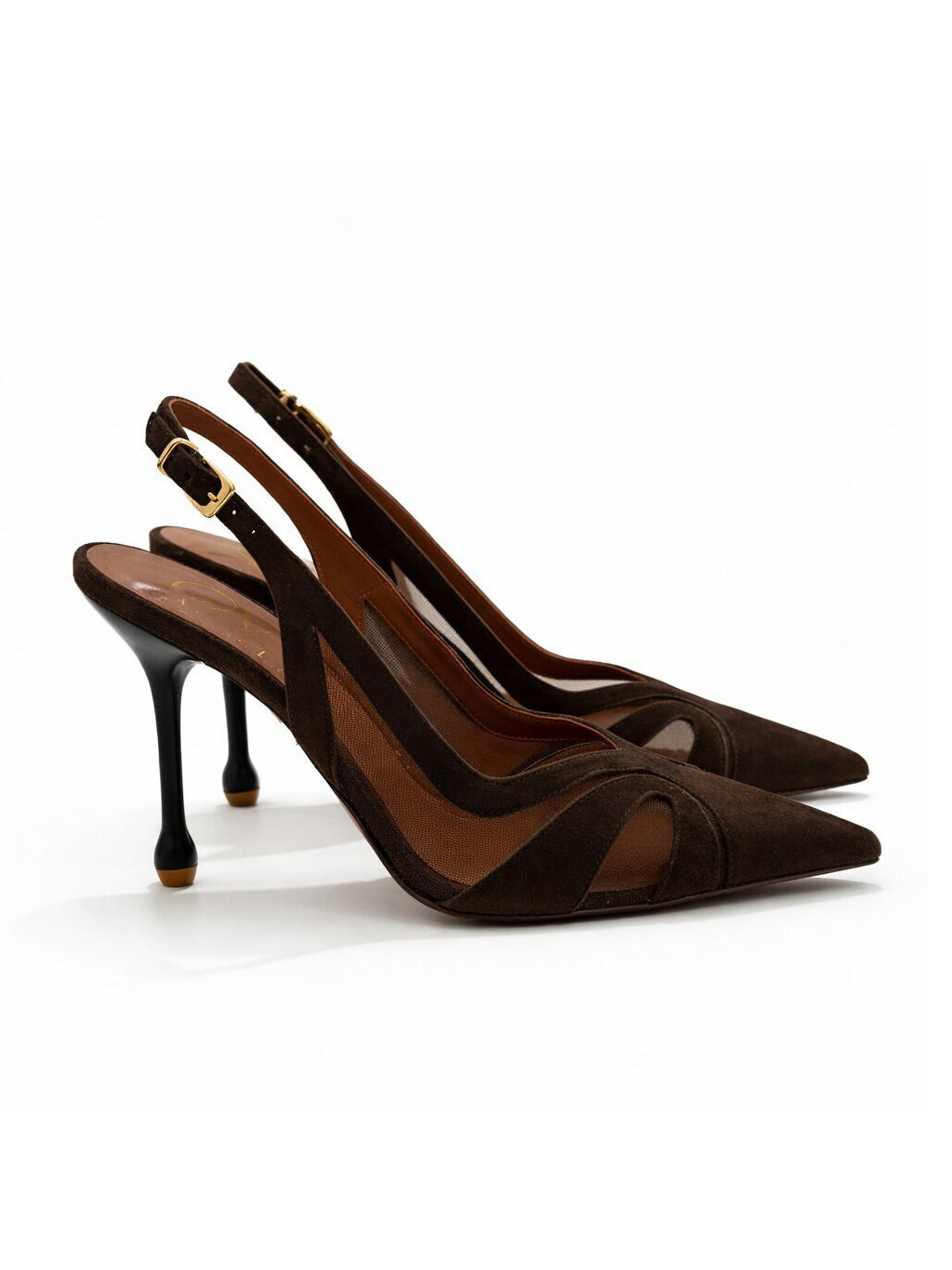 Ladies' Suede Mesh Slingback Sculptural Heel Pumps