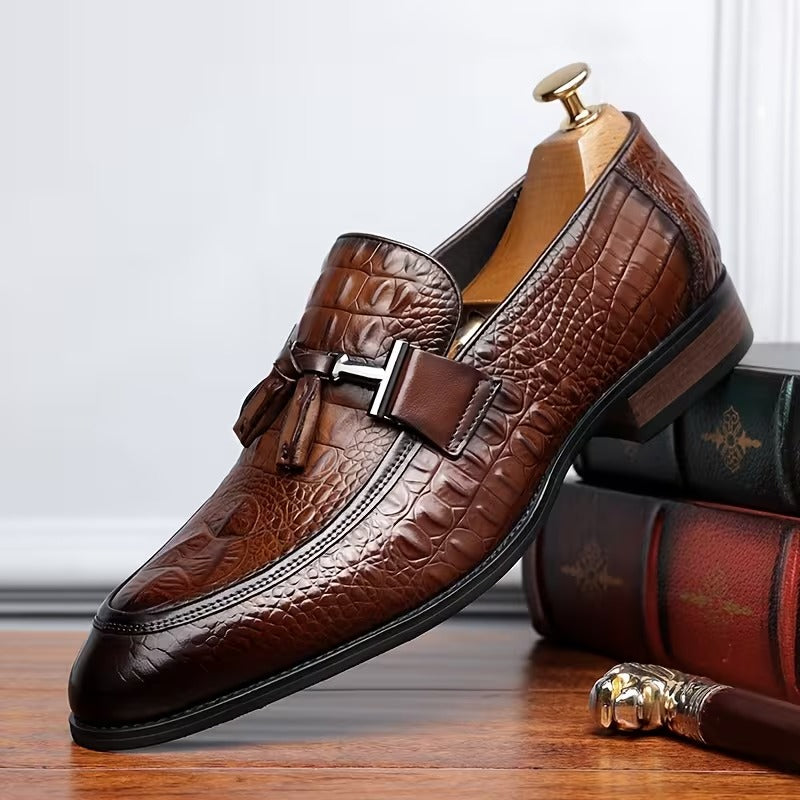 Textured Slip-On Dress Shoes With Metal Buckle