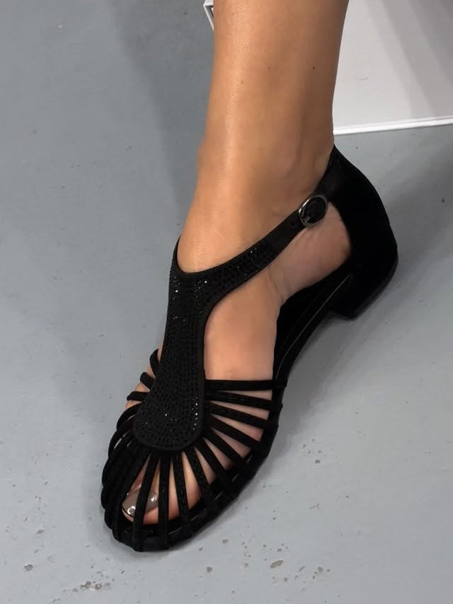 Ladies' Gladiator-Inspired Sparkling Strappy Closed-Toe Heeled Sandals