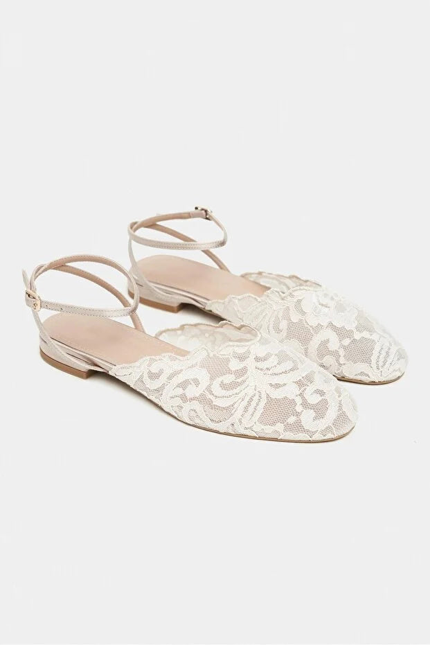 French Lace Hollow Slingback Sandals Elegant Square Toe Low Heel Shoes