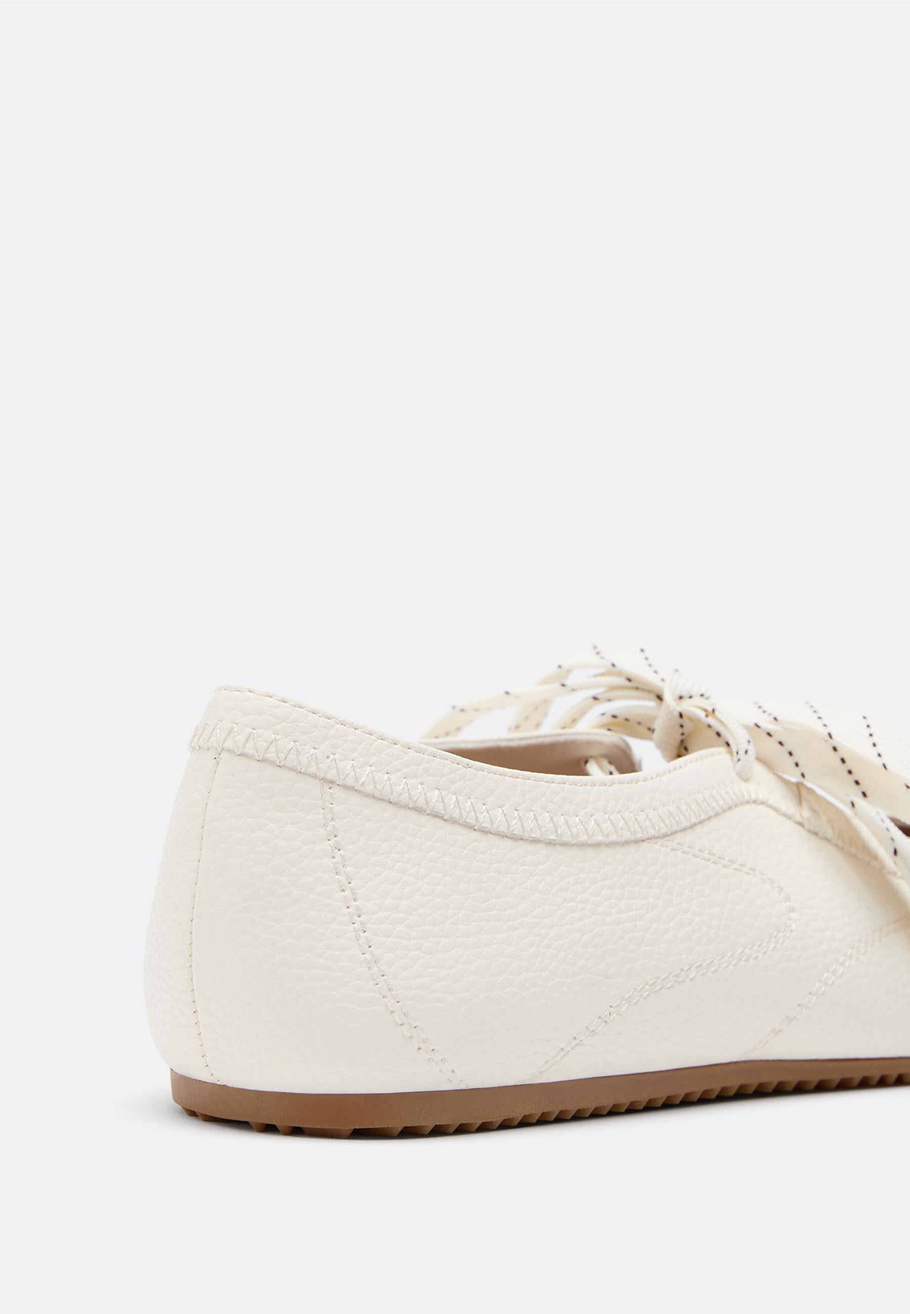 French Striped Lace-Up Stitched Flat Ballet Trainer Flats