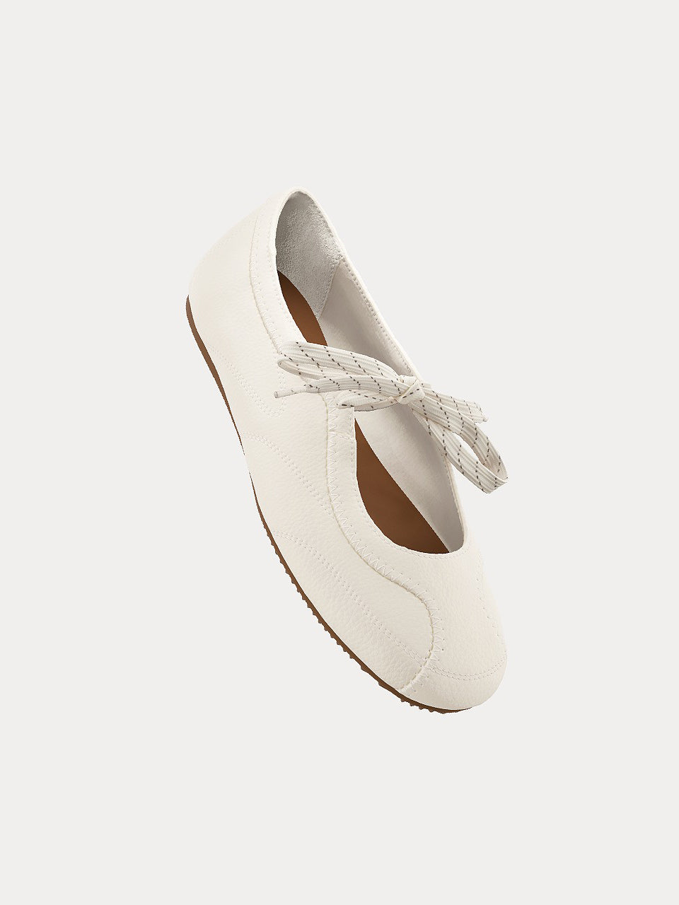 French Striped Lace-Up Stitched Flat Ballet Trainer Flats
