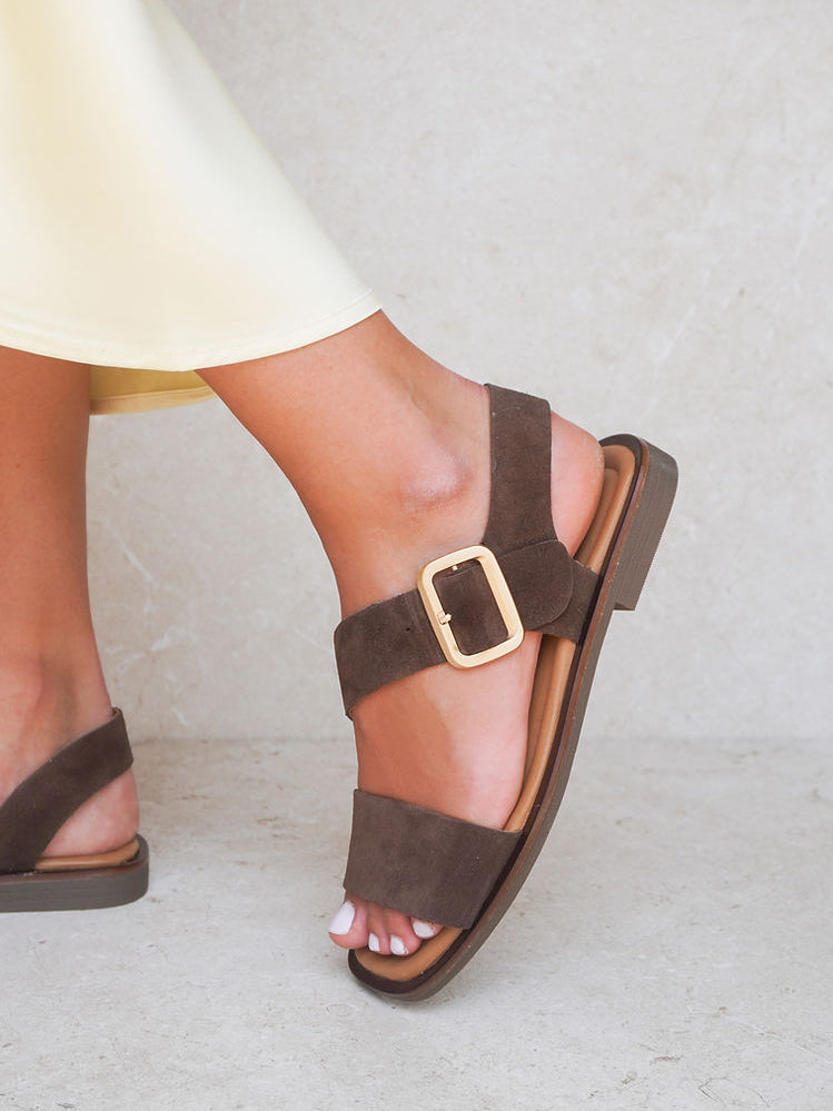 Ladies' Adjustable Buckle Suede Flat Sandals