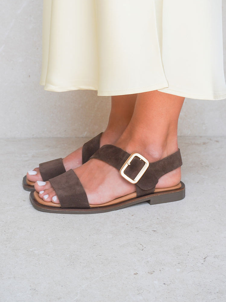 Ladies' Adjustable Buckle Suede Flat Sandals