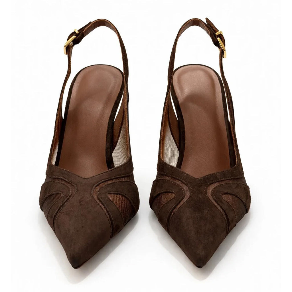 Ladies' Suede Mesh Slingback Sculptural Heel Pumps