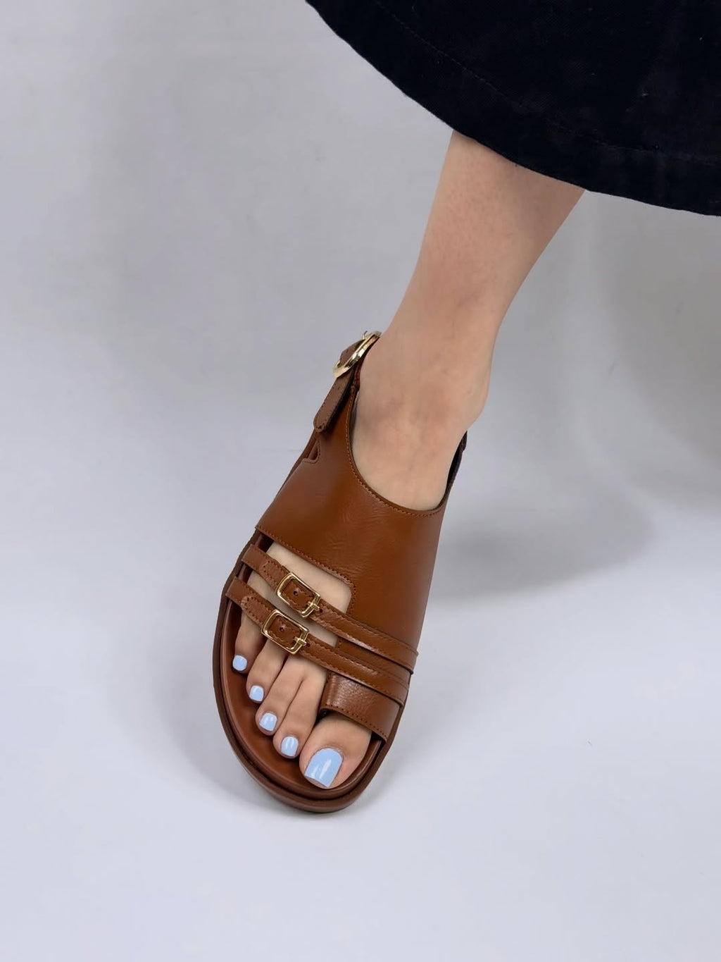 Vintage Double-Buckle Toe Loop Slingback Sandals