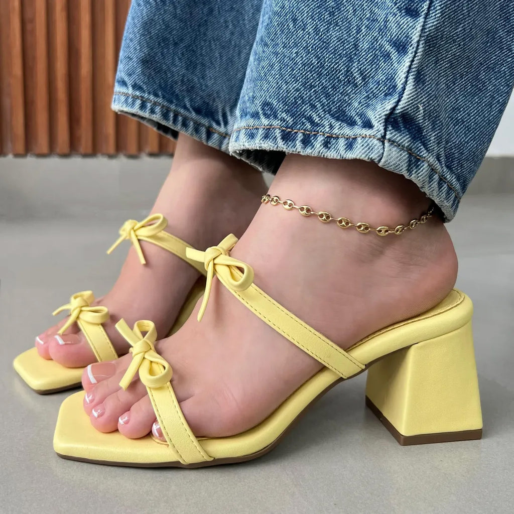 Ladies' Bow-Detail Block Heel Slide Sandals
