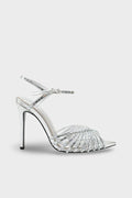 Fan-Shaped Cutout Rhinestone Pointed Toe Stiletto Ankle Strap Heels