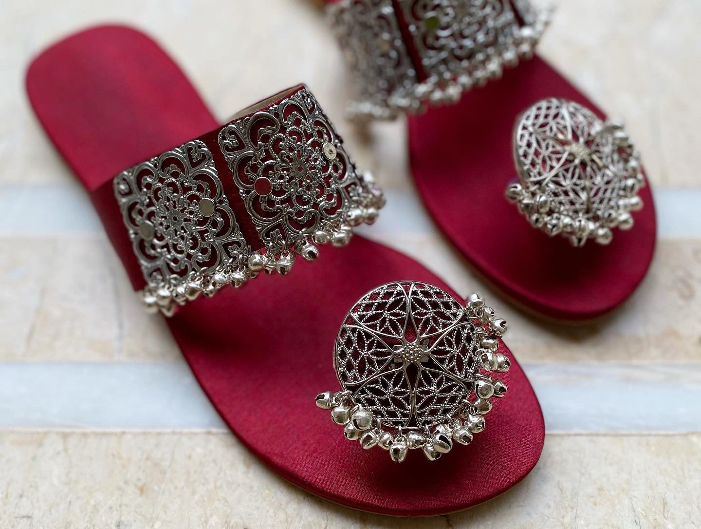 Ladies Ethnic Metal Embellished Toe Ring Slide Sandals