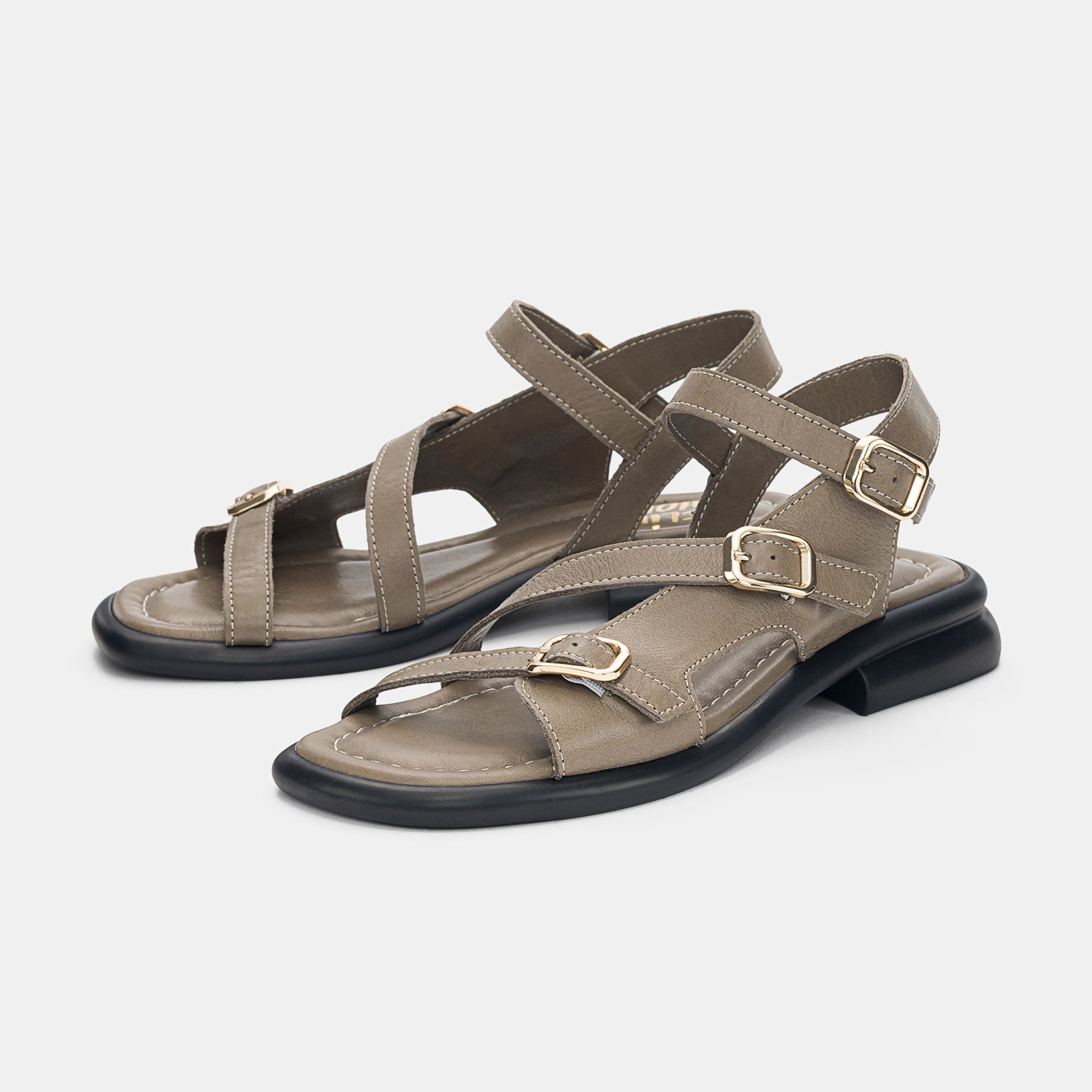 Ladies' Genuine Leather Multi-Buckle Adjustable Sandals