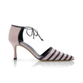 Ladies' Linen Striped Lace-Up Kitten Heel Pumps
