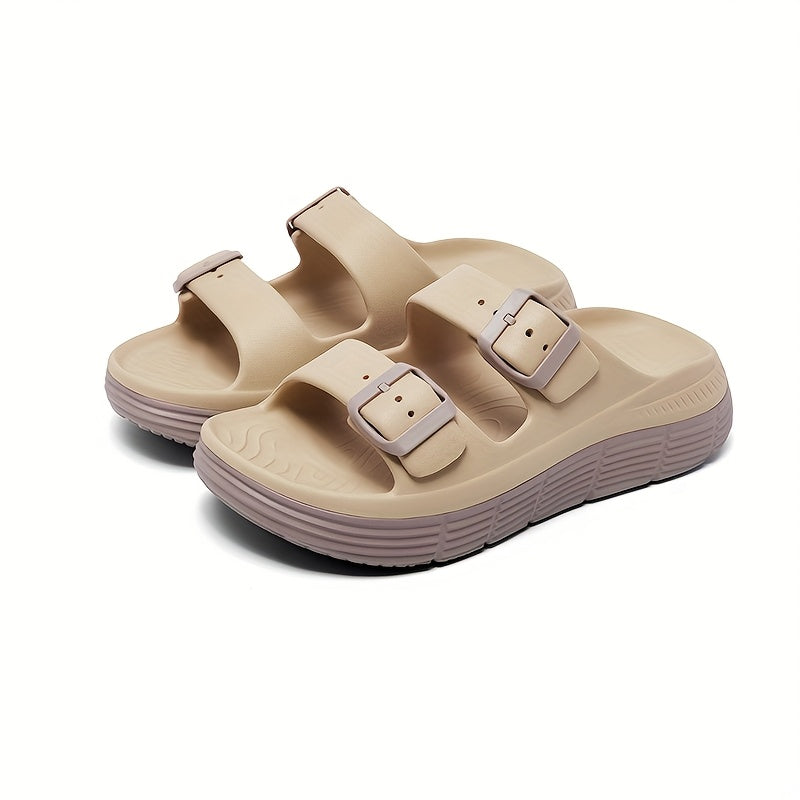 Dual Buckle Adjustable Two-Tone Platform Birken Slide EVA Anti-Slip Sandals