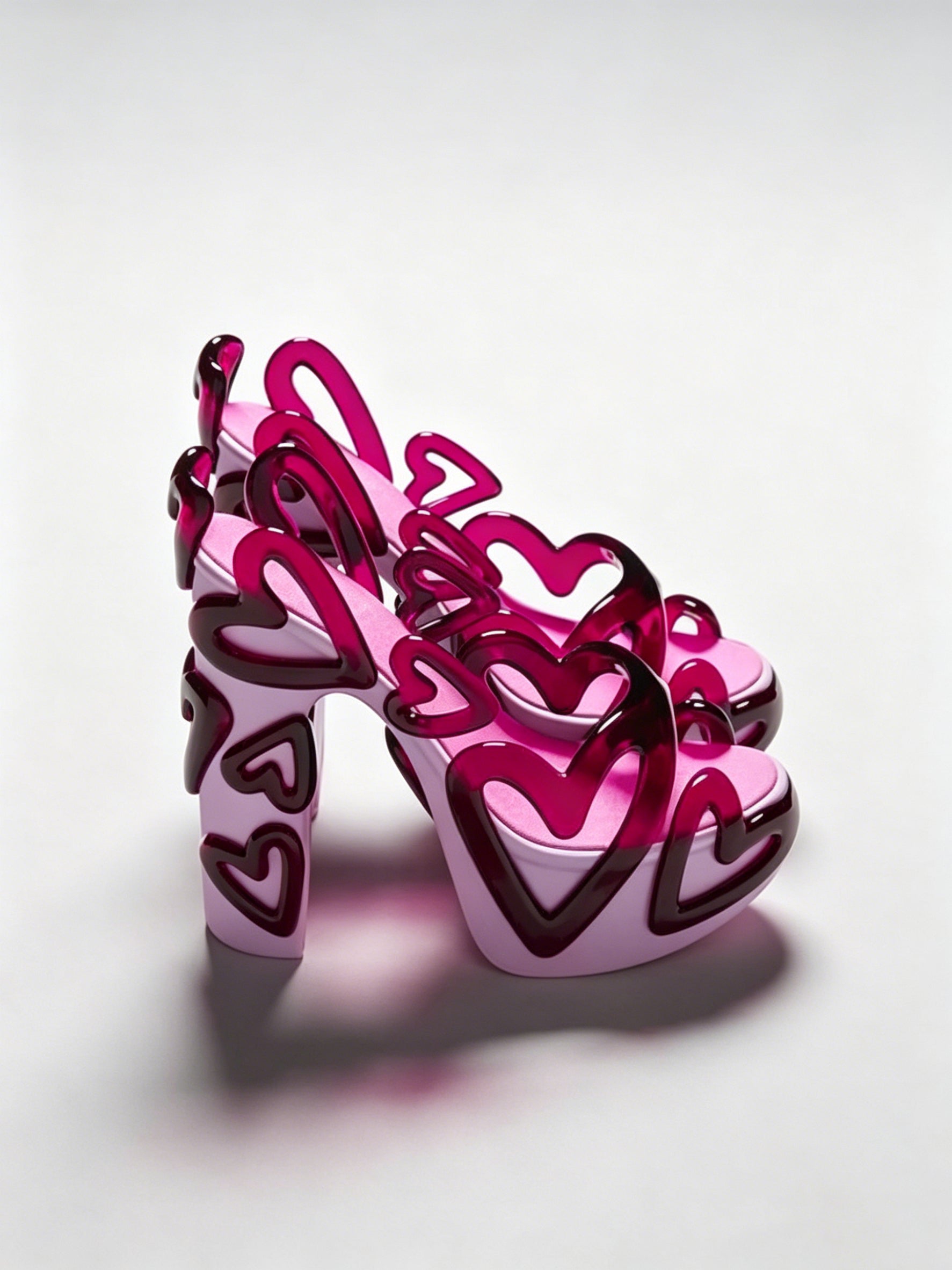 Ladies' Bold 3D Heart Design Open-Toe Heeled Sandals【Gradual Change】