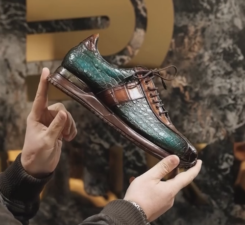 Croc-Embossed Men's Shoes | Retro Casual Style