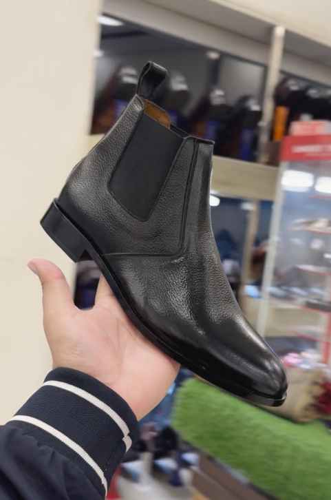 Black Pebbled Leather Chelsea Boots