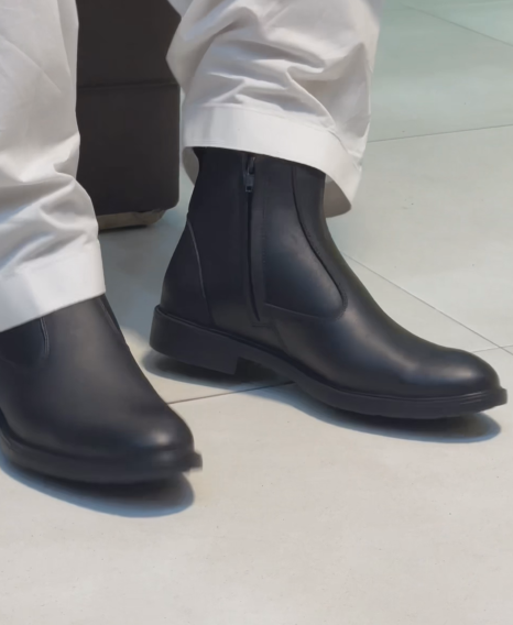 Black Leather Side-Zip Chelsea Boots