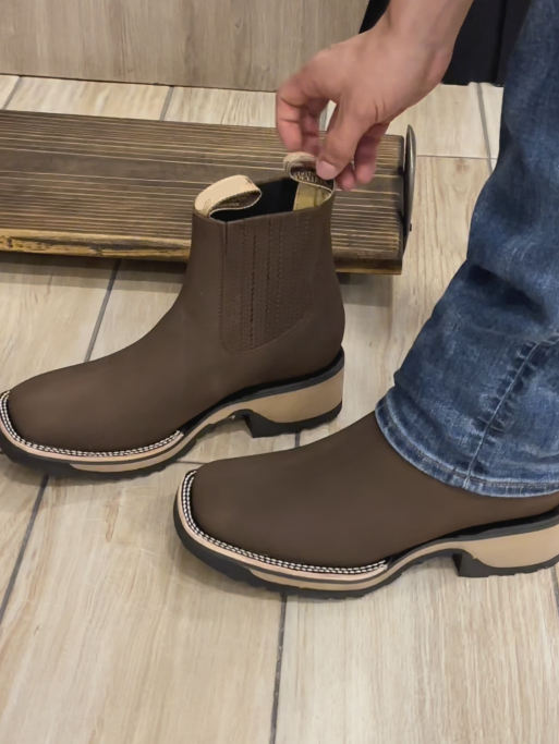 Brown Nubuck Square-Toe Chelsea Boots