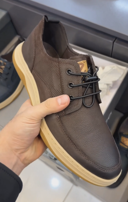 Dark Brown Grained Leather Casual Derby Shoes