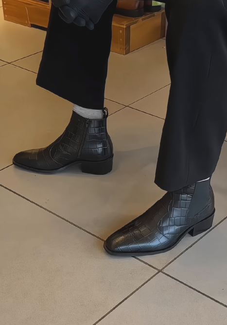 Croc-Embossed Leather Chelsea Boots