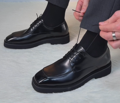 Polished Leather Apron-Toe Lug-Sole Dress Shoes