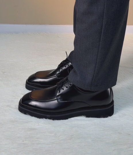 Polished Leather Apron-Toe Lug-Sole Dress Shoes