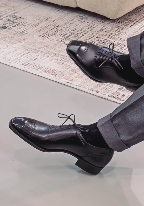 Polished Cap-Toe Quarter Brogue Oxfords