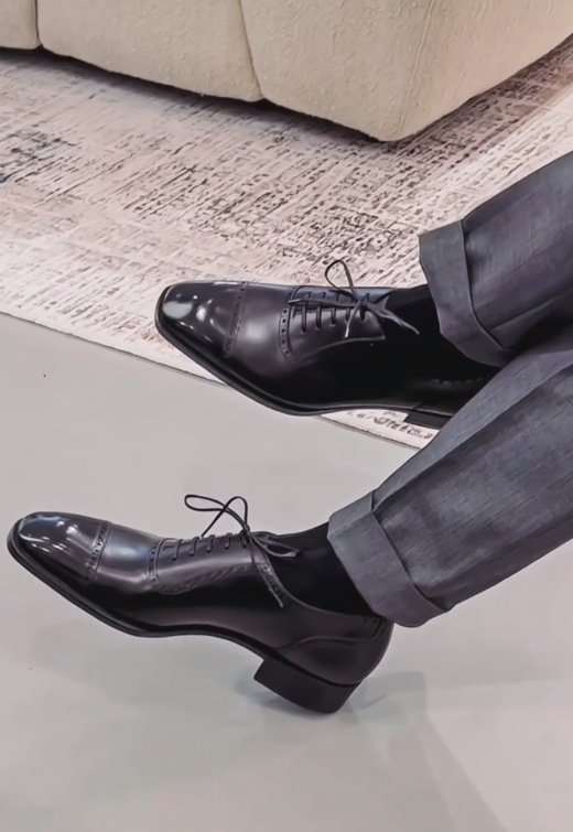 Polished Cap-Toe Quarter Brogue Oxfords