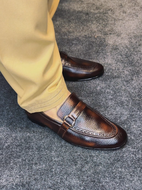 Textured Leather Slip-On Dress Shoes
