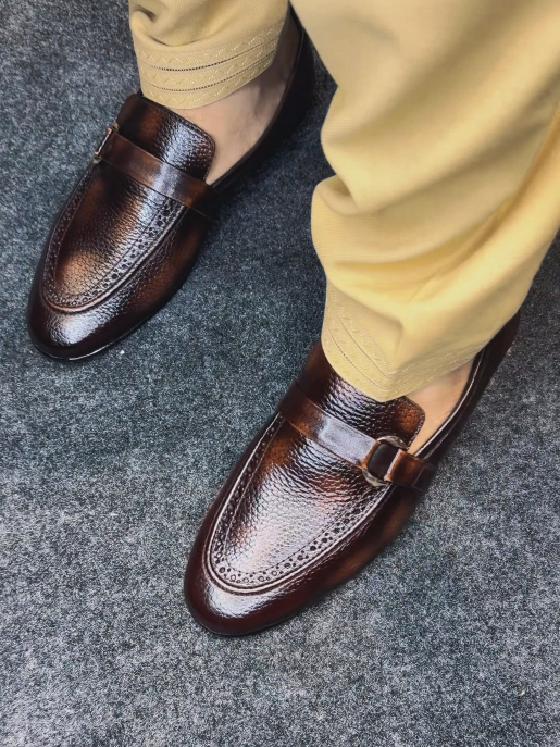 Textured Leather Slip-On Dress Shoes