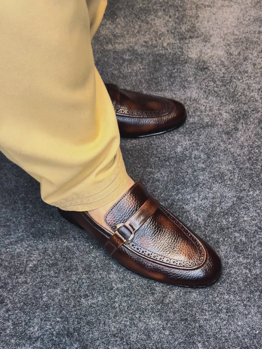 Textured Leather Slip-On Dress Shoes