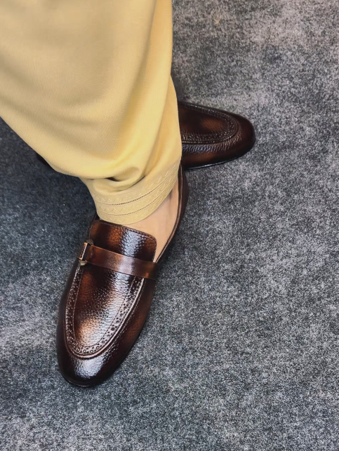 Textured Leather Slip-On Dress Shoes