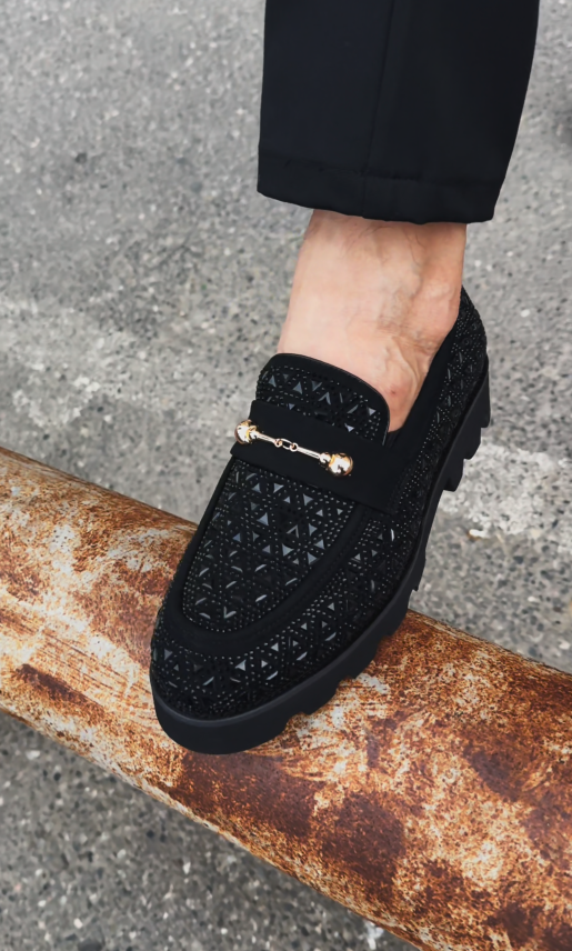 Crystal-Embellished Lug Sole Loafers