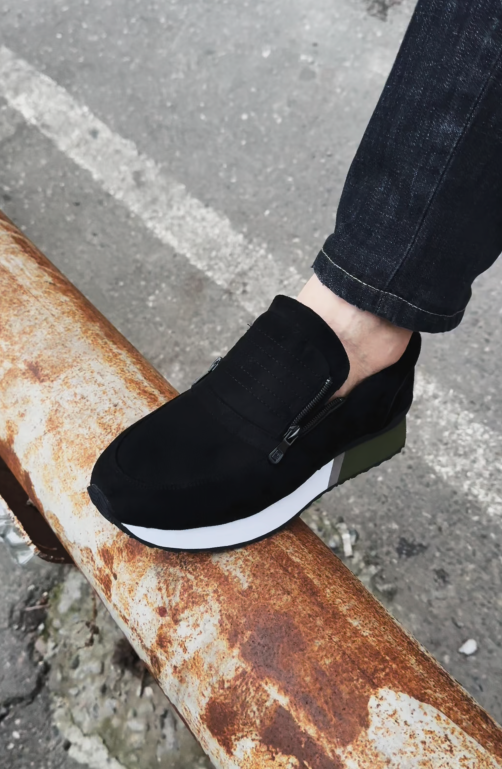 Suede Slip-On Runner Sneakers With Side Zipper
