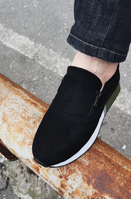 Suede Slip-On Runner Sneakers With Side Zipper