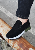 Suede Slip-On Runner Sneakers With Side Zipper