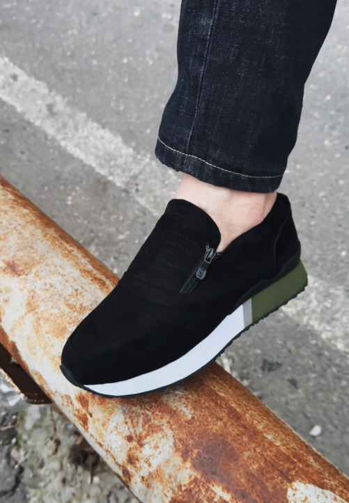 Suede Slip-On Runner Sneakers With Side Zipper
