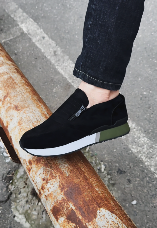 Suede Slip-On Runner Sneakers With Side Zipper