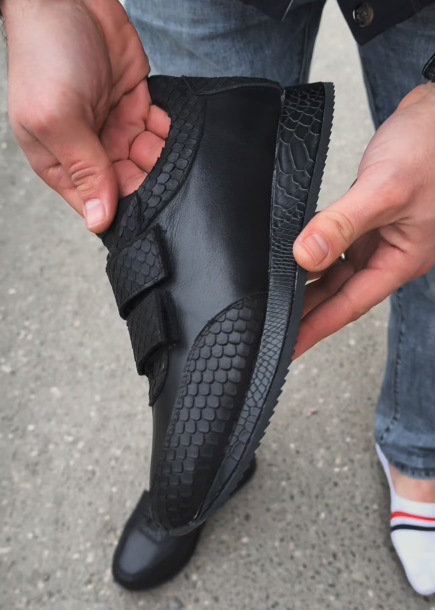 Dual-Texture Snake-Embossed Hook-and-Loop Sneakers