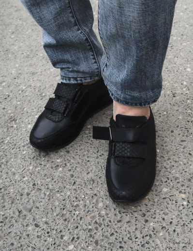 Dual-Texture Snake-Embossed Hook-and-Loop Sneakers