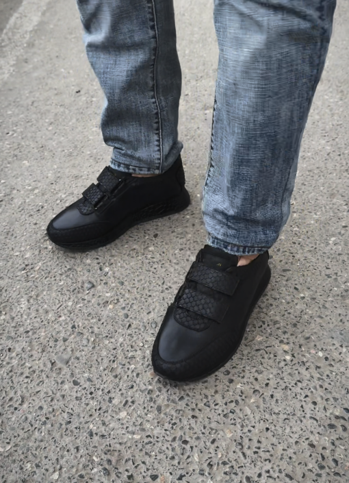 Dual-Texture Snake-Embossed Hook-and-Loop Sneakers