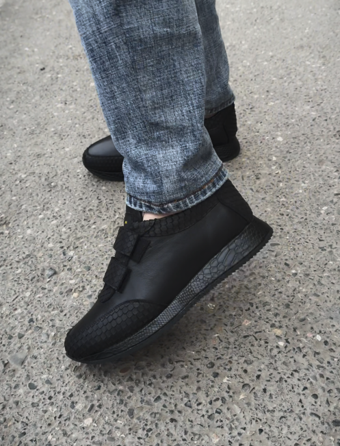 Dual-Texture Snake-Embossed Hook-and-Loop Sneakers