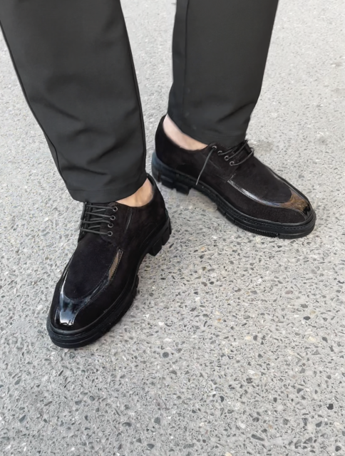 Suede & Patent Leather Panel Derby Shoes