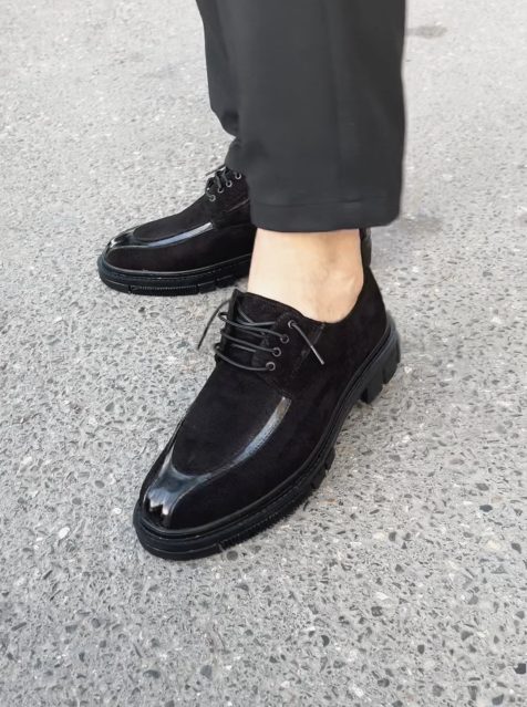 Suede & Patent Leather Panel Derby Shoes