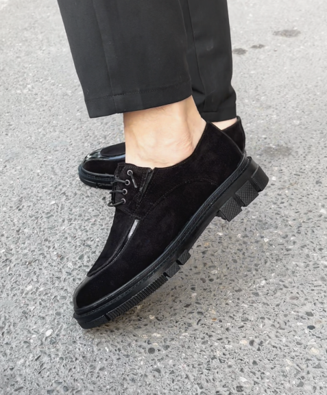 Suede & Patent Leather Panel Derby Shoes