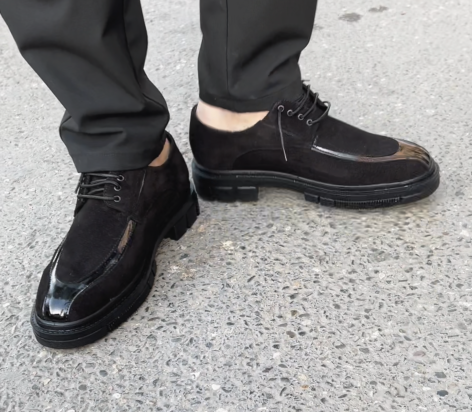 Suede & Patent Leather Panel Derby Shoes