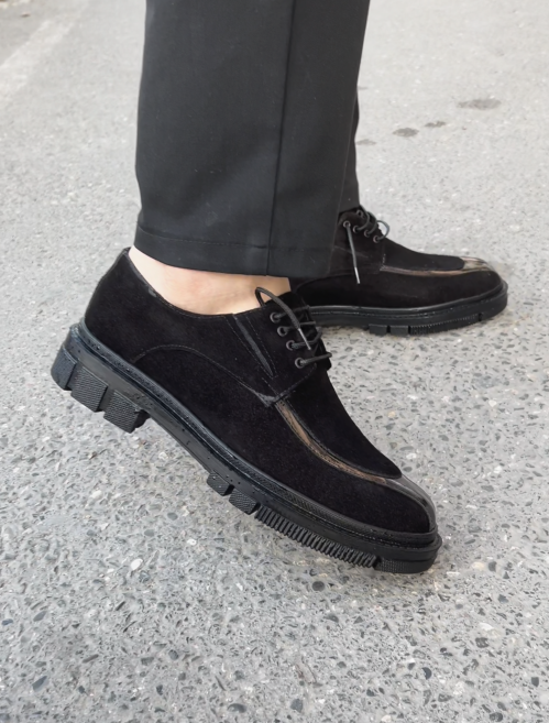 Suede & Patent Leather Panel Derby Shoes