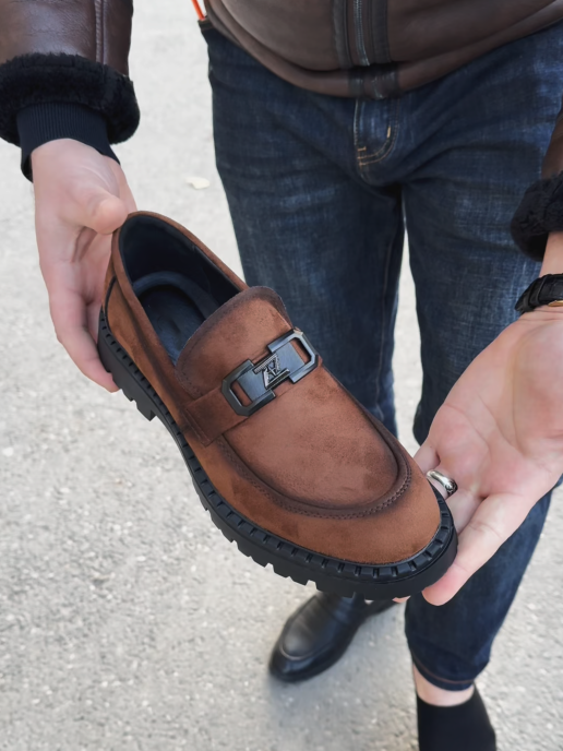 Suede Buckle Loafers With Chunky Lug Sole