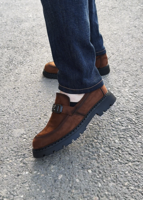 Suede Buckle Loafers With Chunky Lug Sole
