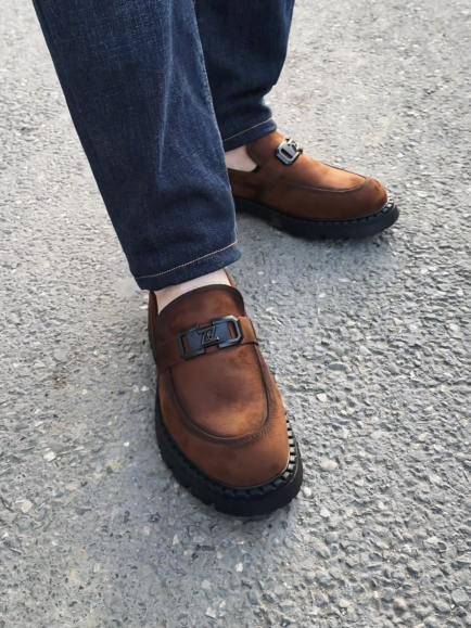 Suede Buckle Loafers With Chunky Lug Sole