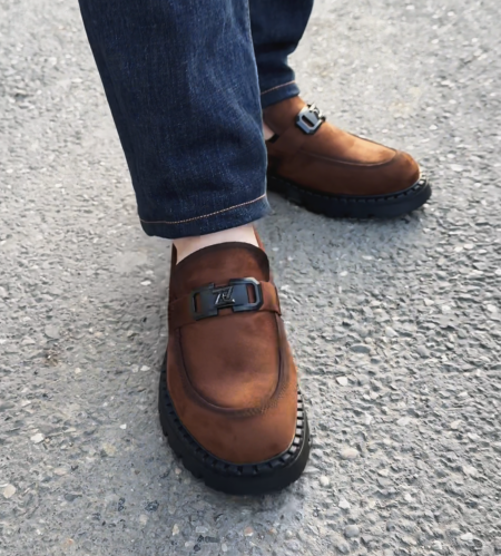 Suede Buckle Loafers With Chunky Lug Sole